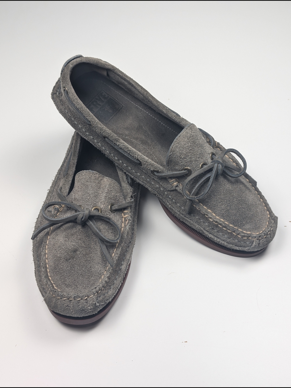 Frye Mens Mason Tie Suede Moccasin Drivers Grey Leather Boat Shoes Size 10